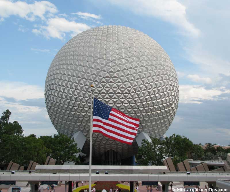 The American Flag flies proudly over Disney World's Epcot