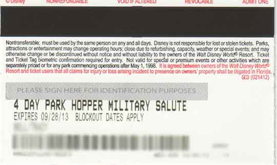 Disney Military Ticket Back