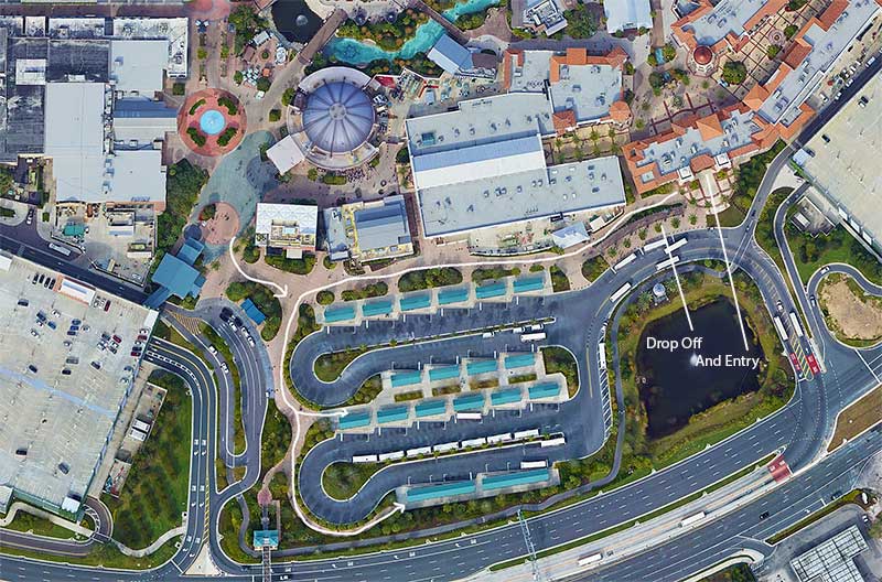 Walt Disney World's Disney Springs Bus Depot Aerial View