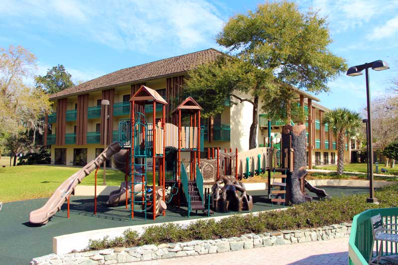 Playground with North side Millpond Poolside Rooms to the right