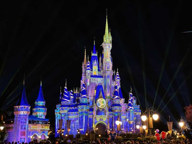 Cinderella Castle with 50th Nighttime Overlays