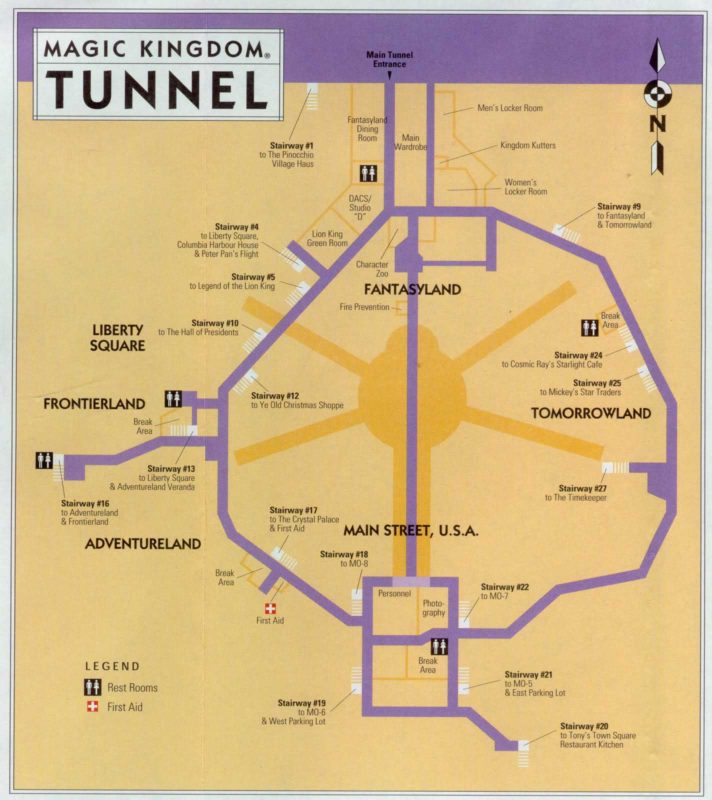 Walt Disney World Cast map of the Magic Kingdom Tunnel