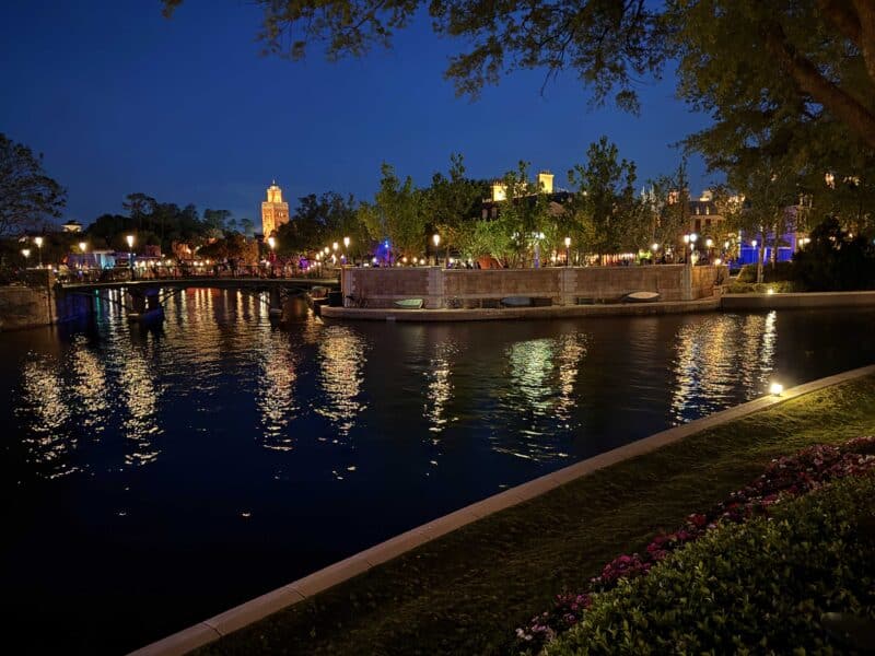 EPCOT's France and Morocco at night