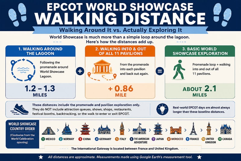 World Showcase Walking Distance Graphic