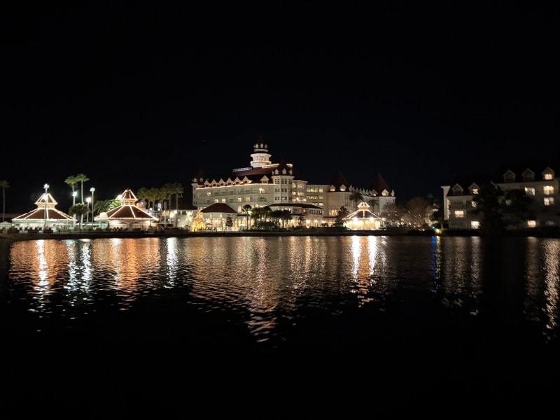 Disney's Grand Floridian Resort viewed from our fireworks cruise on Seven Seas Lagoon