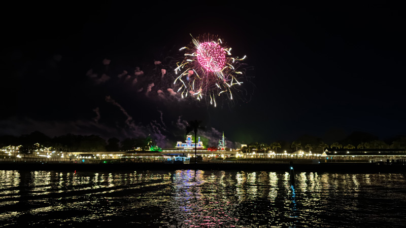 Cinderella Castle and Happily Ever After fireworks viewed from our fireworks cruise