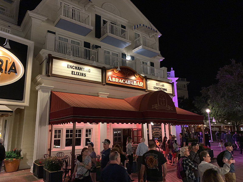 AbracadaBar exterior at night on Disney's BoardWalk