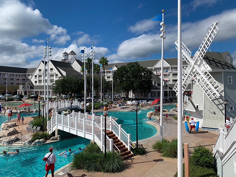 Stormalong Bay pool area and windmill at Disney's Yacht and Beach Club