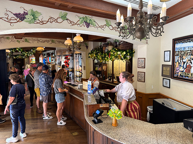 The interior of Les Vins de France in EPCOT's France Pavilion